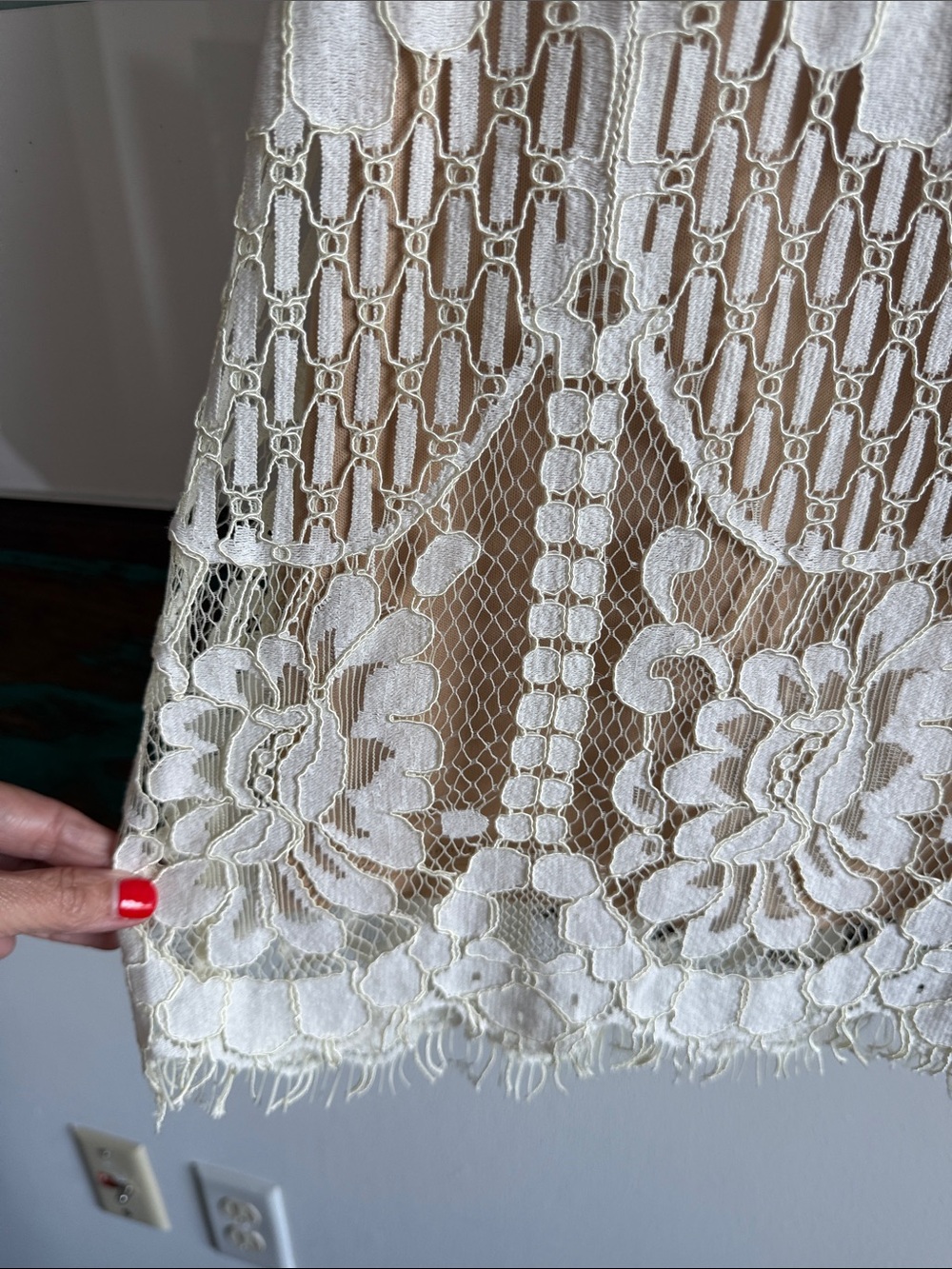 Lulus Pearson White Cream Lace Mini Dress Short Sleeve Nude Lining Wedding - Picture 13 of 16